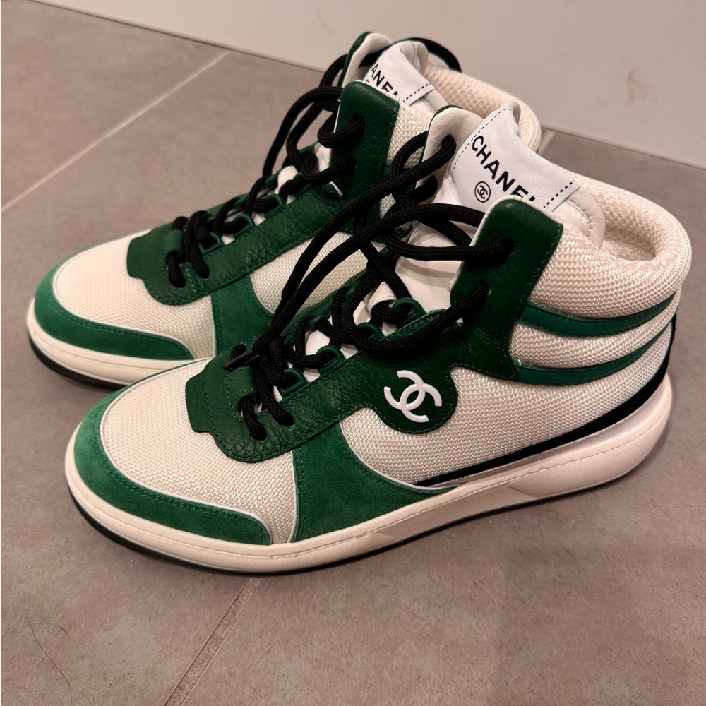 Chanel Women’s Green & White High-Top Sneakers - Picture 7 of 8